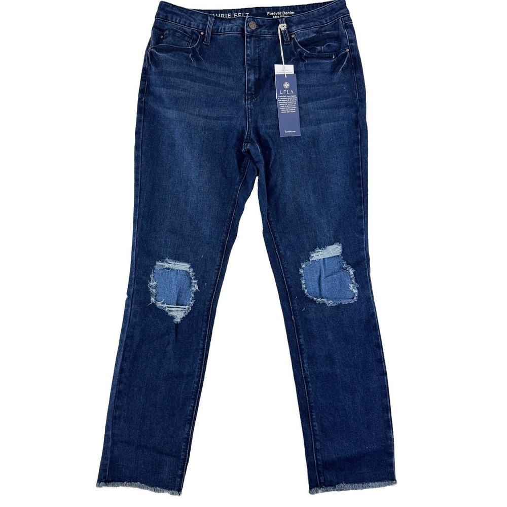 Laurie Felt Forever Denim 5 Pocket Easy Skinny Jeans 12 Regular Blue Distressed